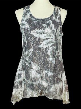 Brittany Black Tank Top Sz L Floral Lace Shark Bite Fairy Whimsigoth Grunge